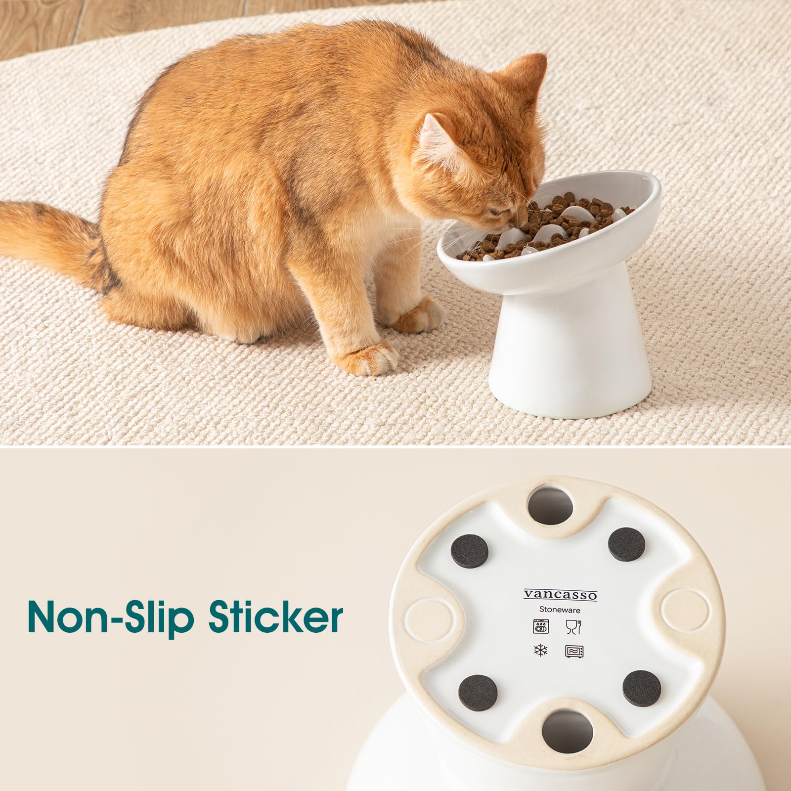 Vancasso slow-feeder bowl showing easy cleaning and maintenance