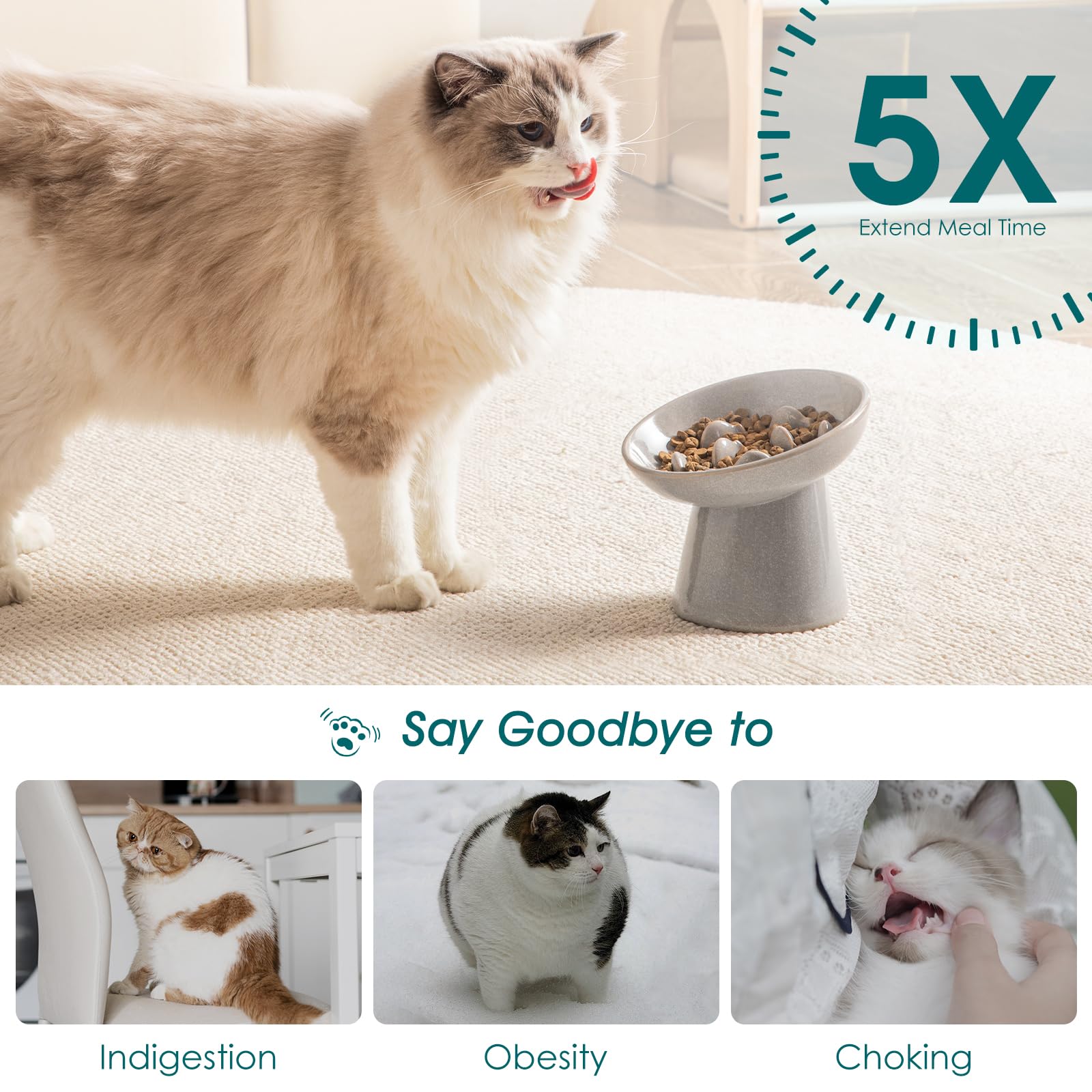 Vancasso ceramic slow feeder cat bowl grey finish complements home and is easy to clean