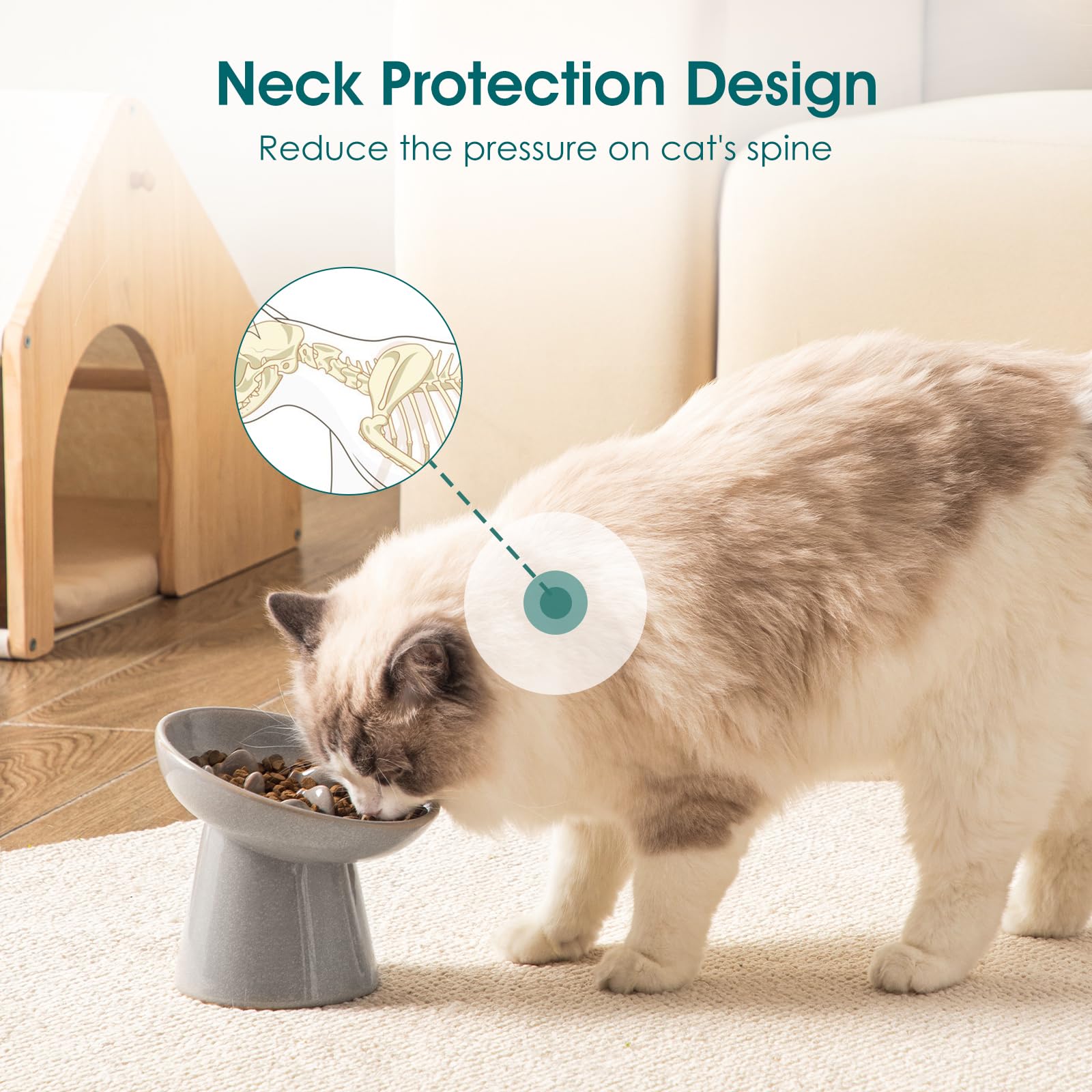 Vancasso ceramic slow feeder cat bowl with fish inside visual cue promotes slower eating
