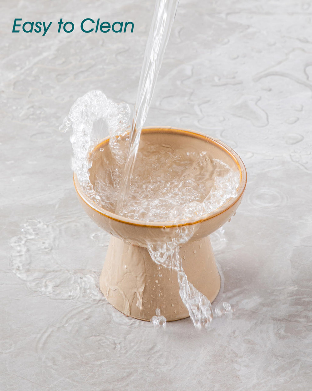 Vancasso elevated cat bowls ceramic close-up showing non-porous surface resists odors.