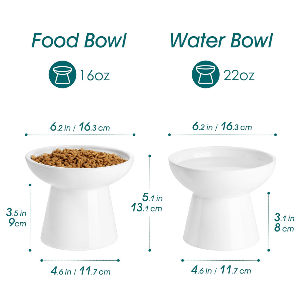 Vancasso elevated cat bowls angled view—visualizes the 5.1 inch height for comfortable feeding.