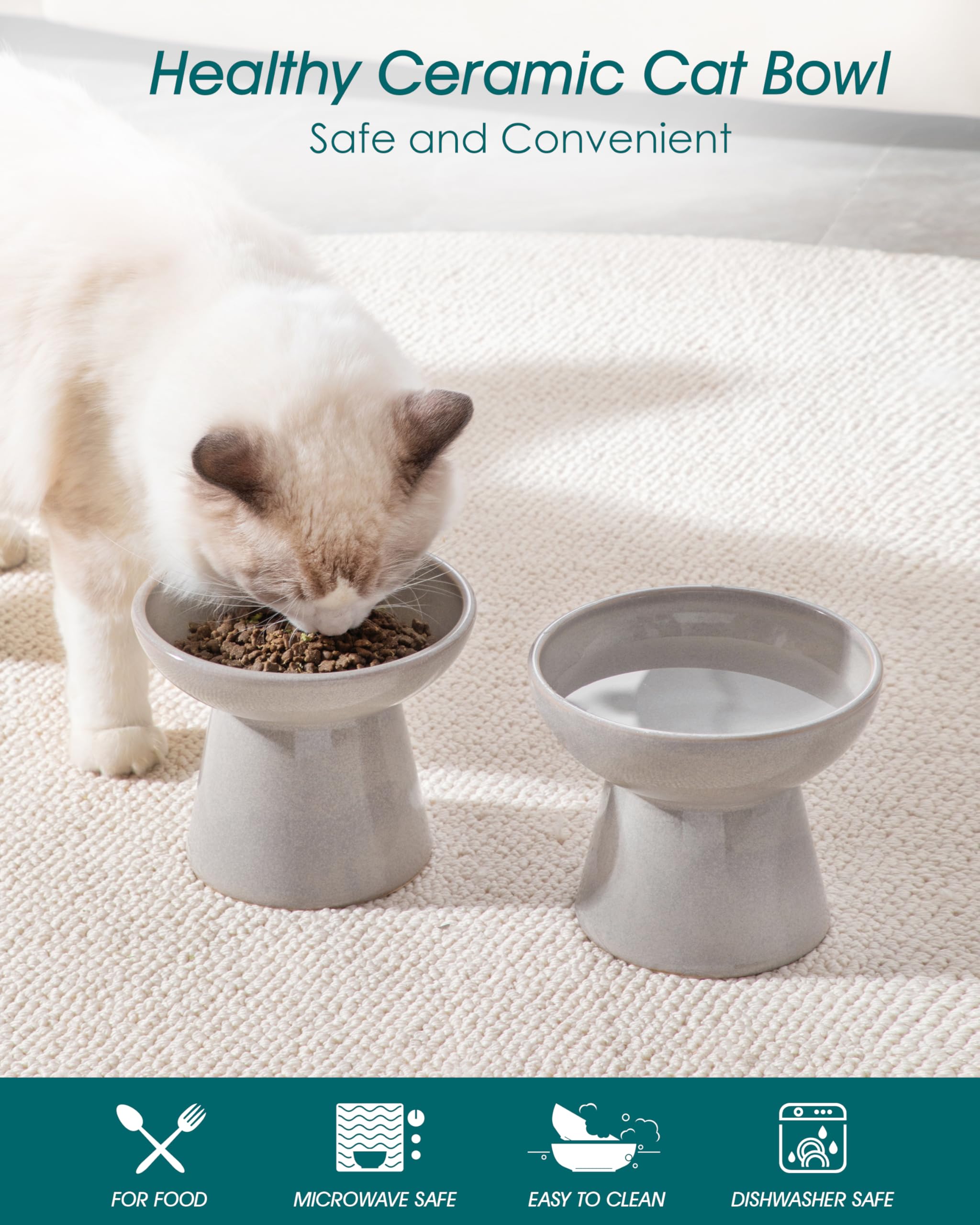 Vancasso elevated cat bowls deeper water bowl grey - encourages fresh water access