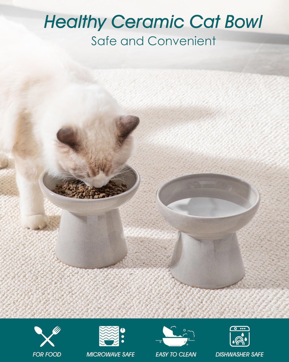 Vancasso elevated cat bowls deeper water bowl grey - encourages fresh water access