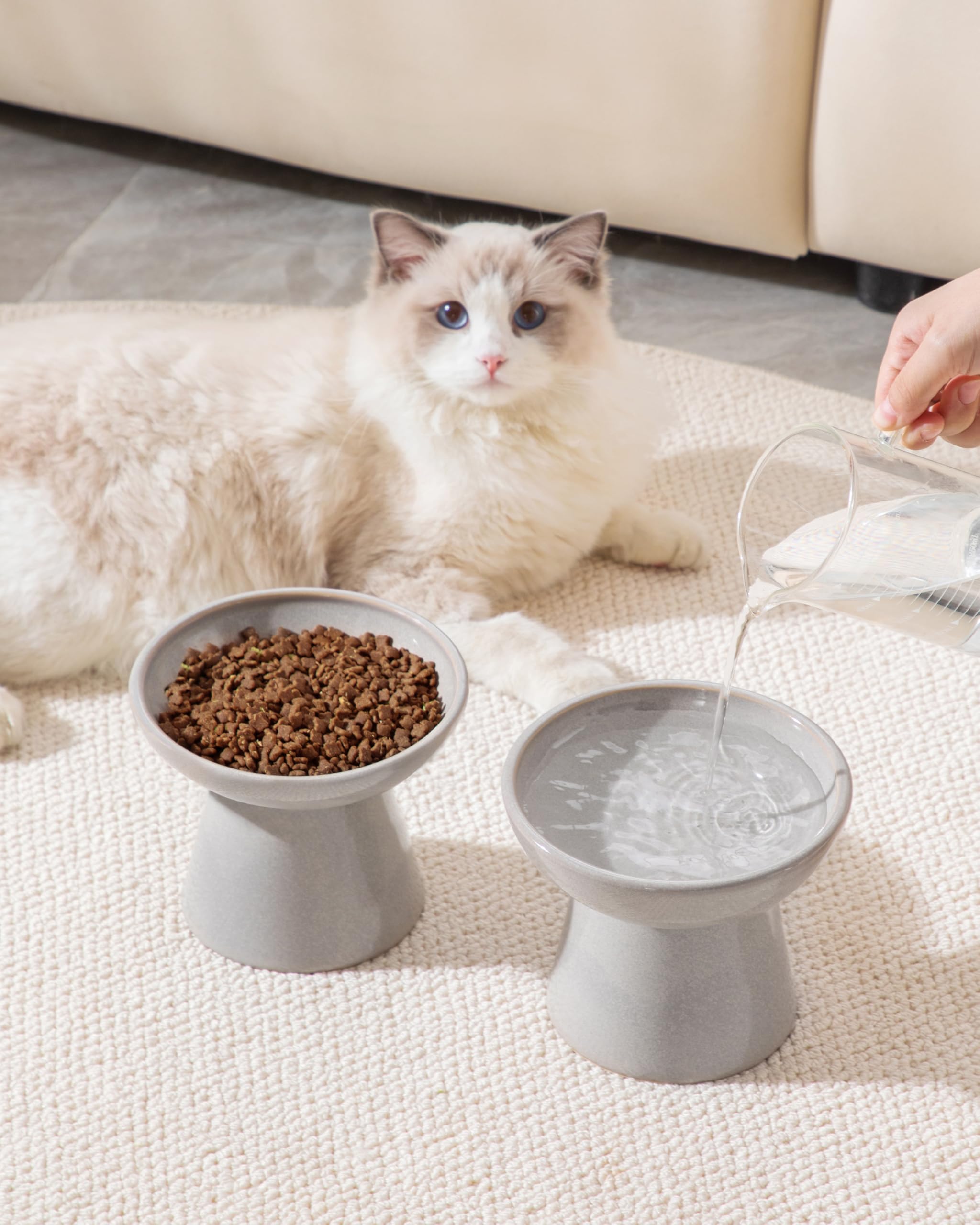 Vancasso elevated cat bowls easy-clean non-porous surface grey - simple maintenance after meals