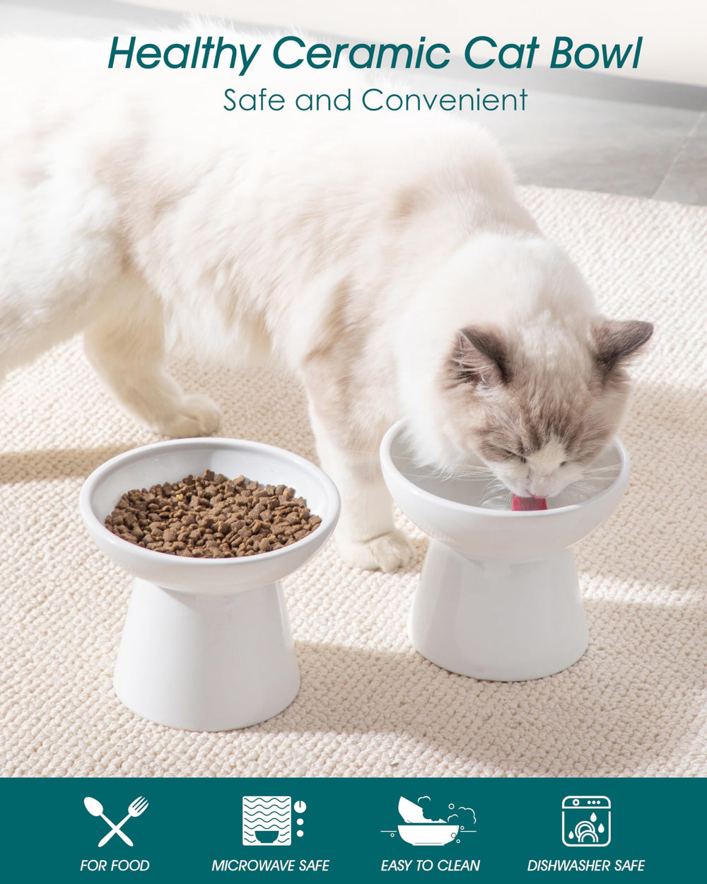 Vancasso elevated cat bowls porcelain closeup—durable ceramic that stays clean and odor-free.