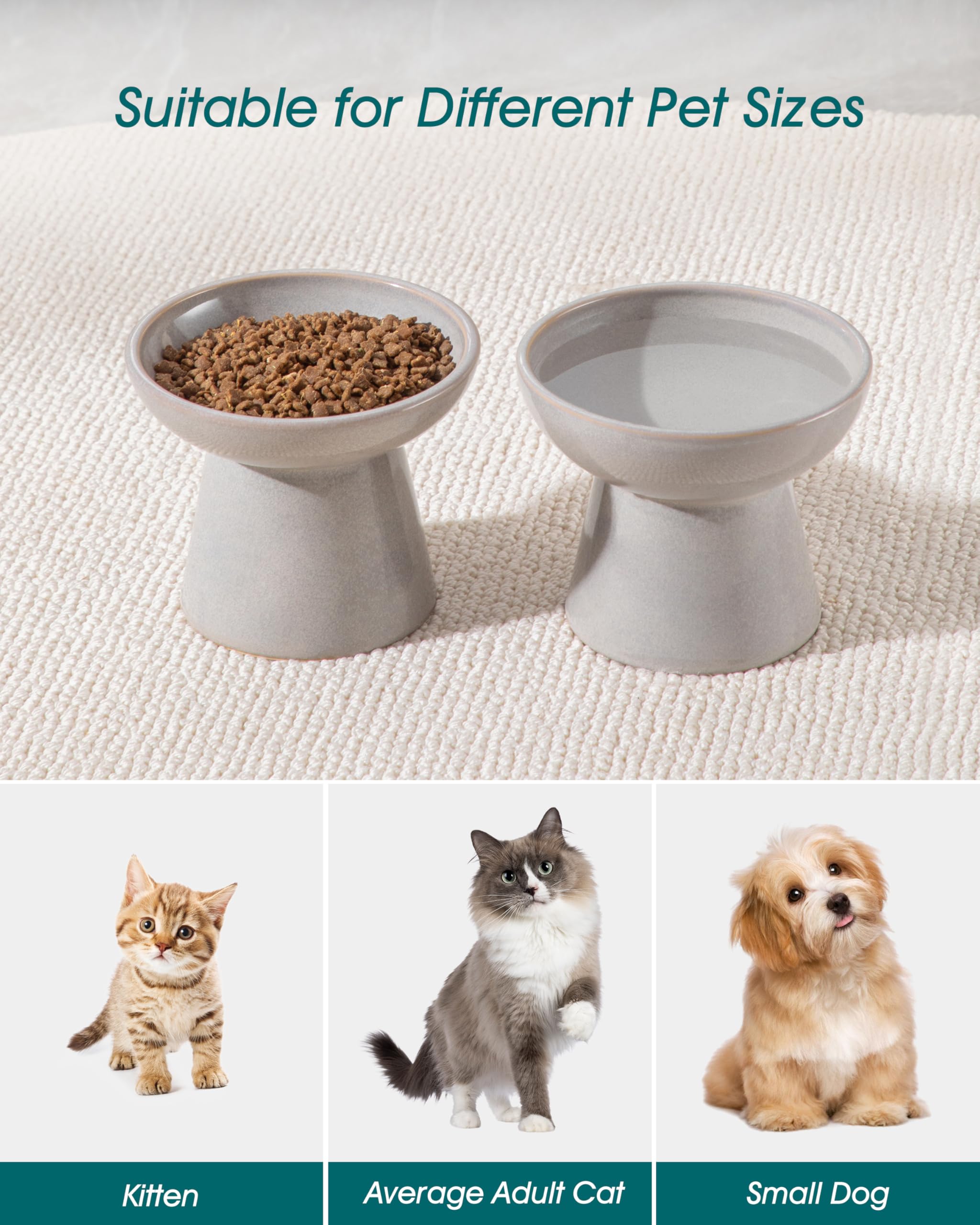 Vancasso elevated cat bowls sturdy base grey - stable design minimizes spills