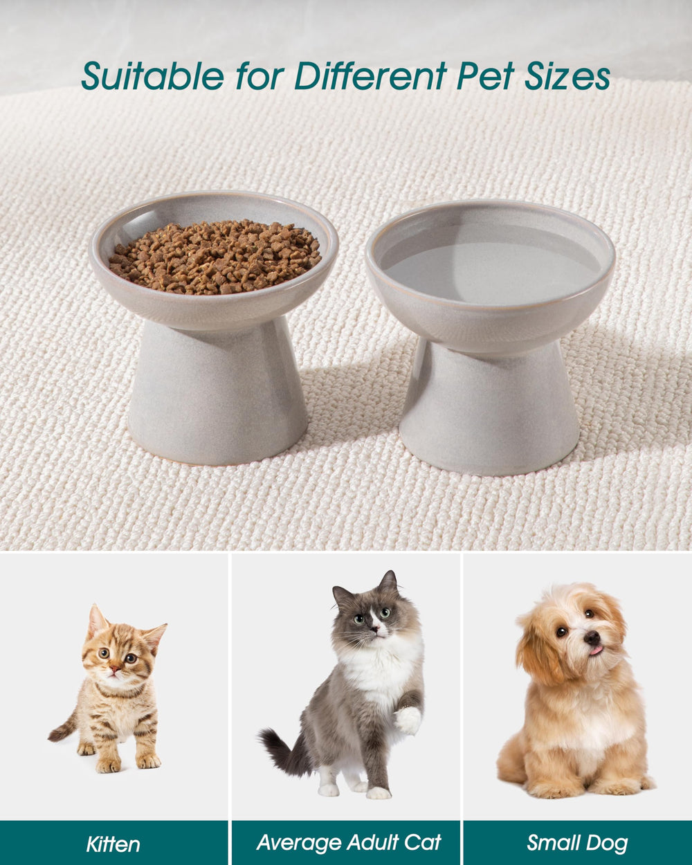 Vancasso elevated cat bowls sturdy base grey - stable design minimizes spills
