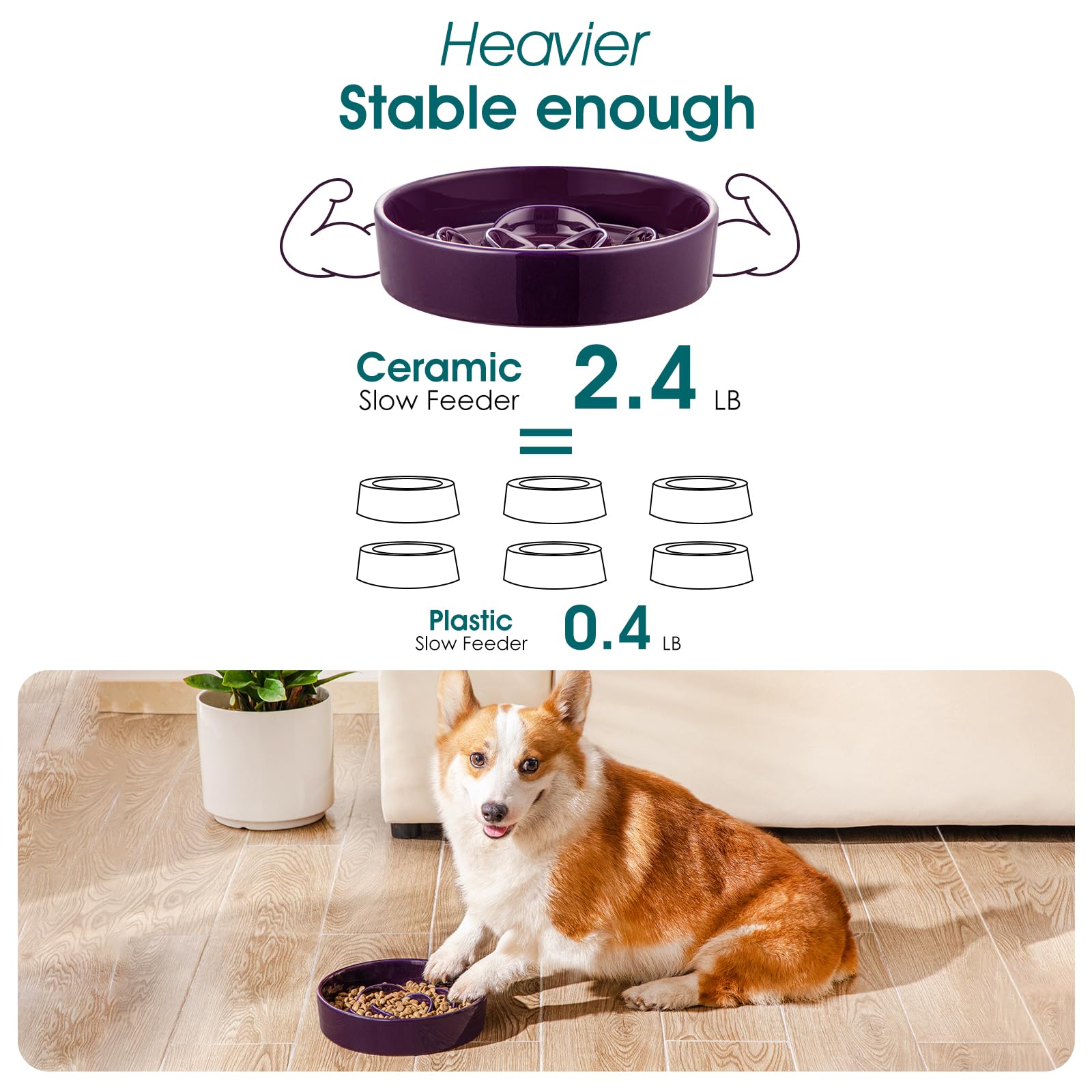 Vancasso 2.4 lb heavy bowl resists tipping for mess-free dining.