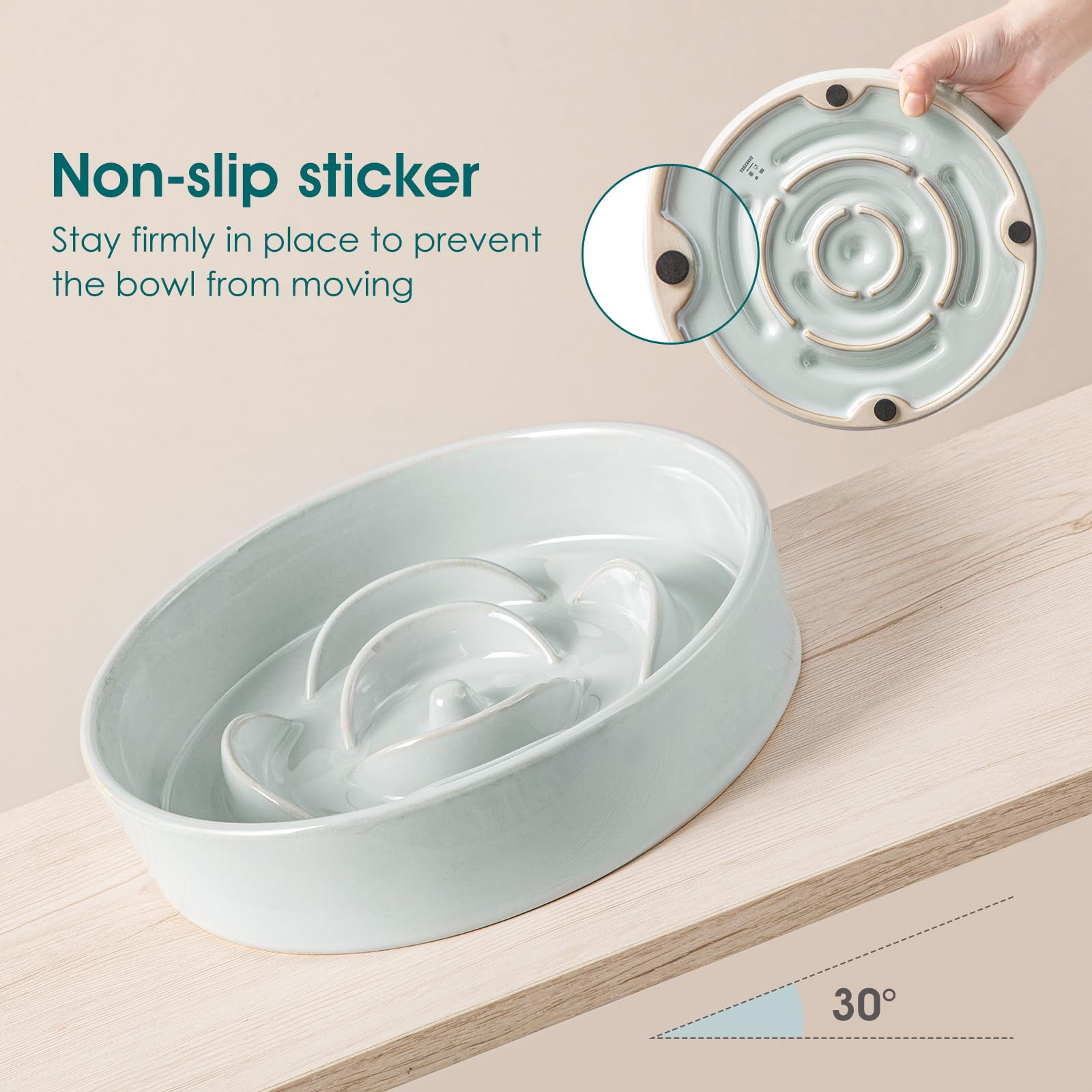 Vancasso slow feeder bowl 8.5 inch diameter shown in grayish cyan