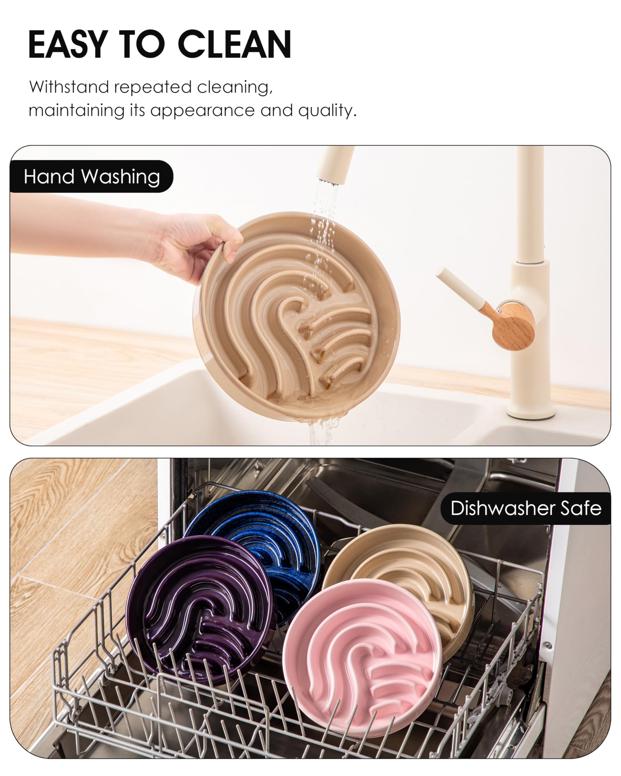 Vancasso slow-feeder-bowl brown glaze resists wear and odor over time.