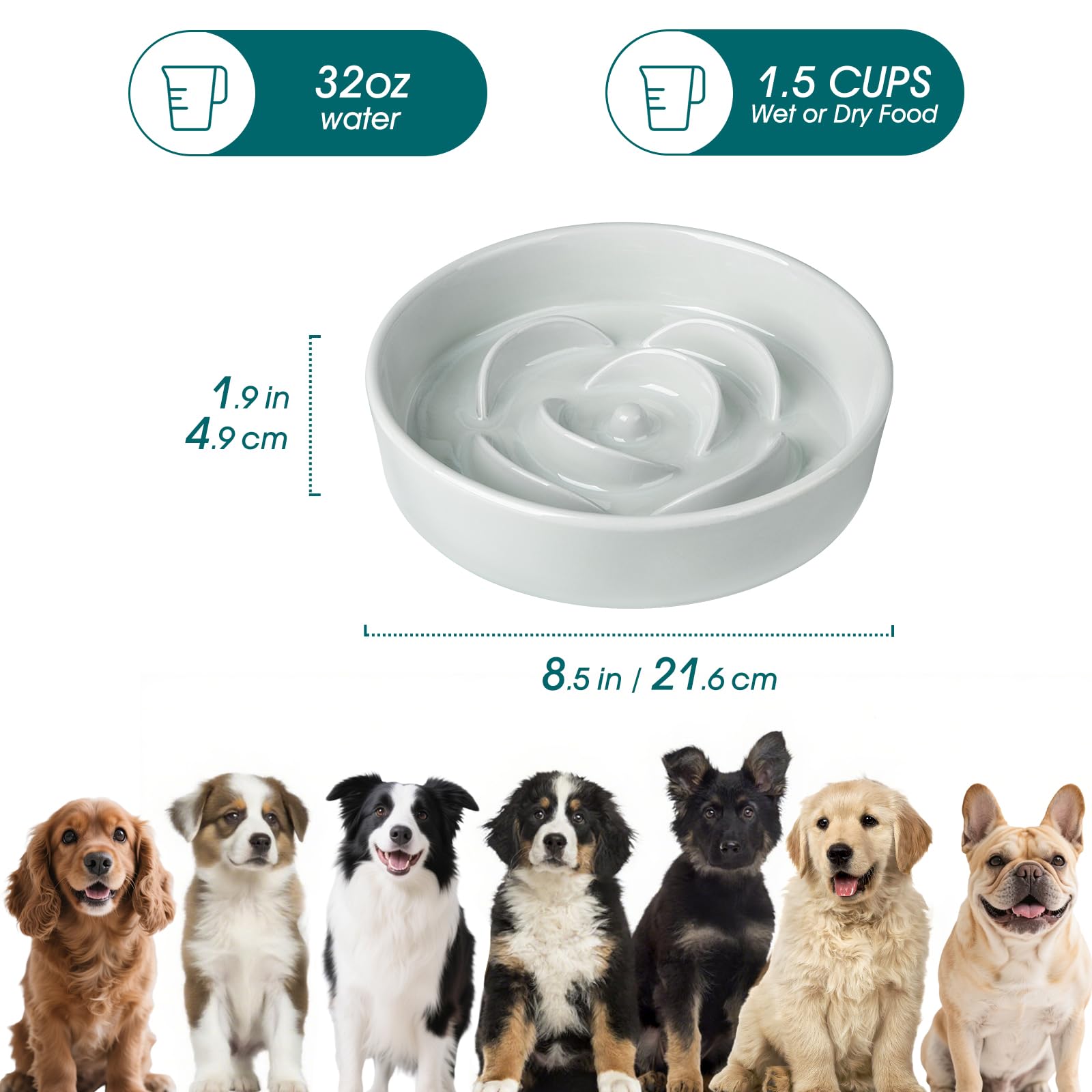 Vancasso slow feeder bowl side view highlights ceramic design and stability