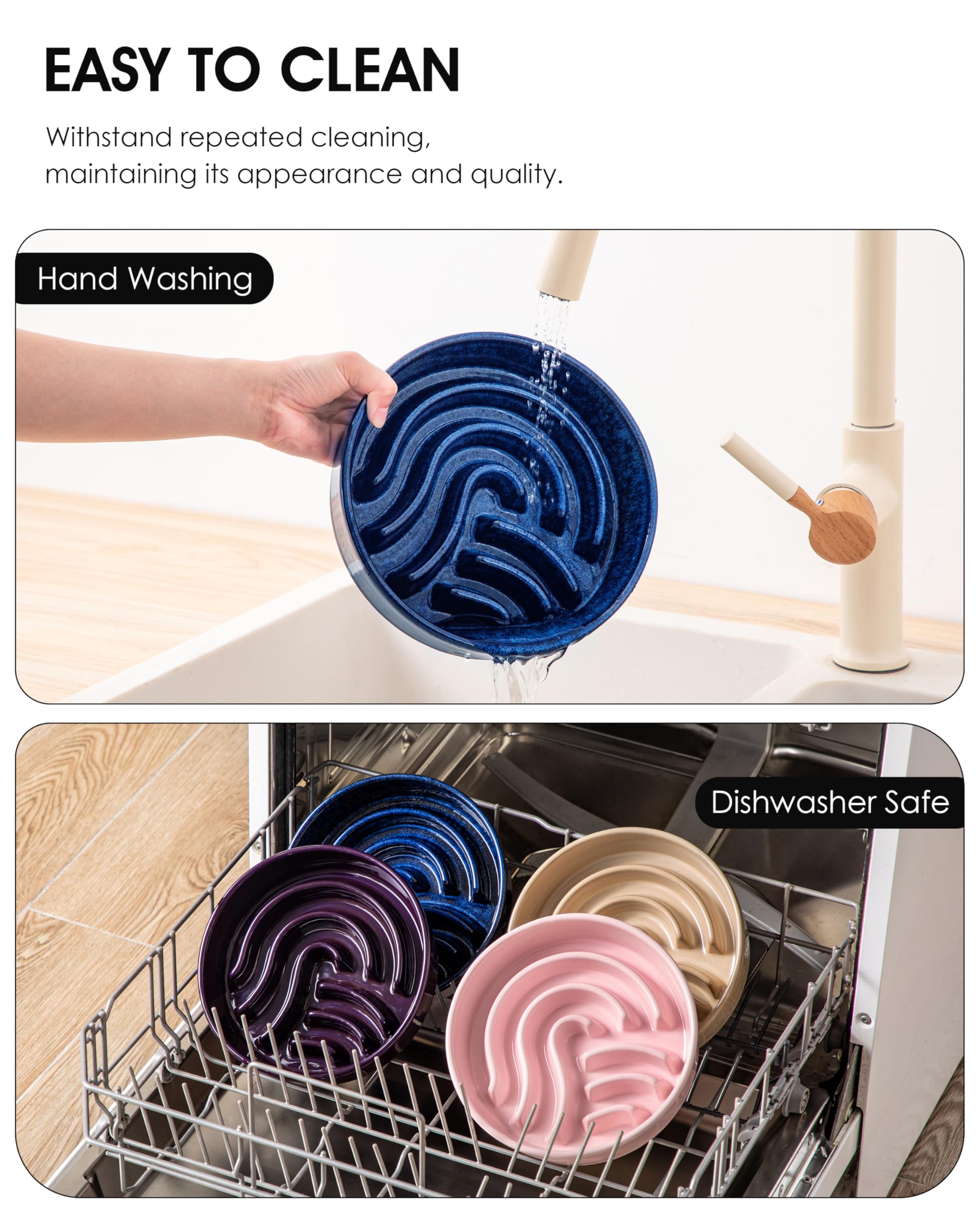 Vancasso slow-feeder bowl size variety helps match breed size and appetite.