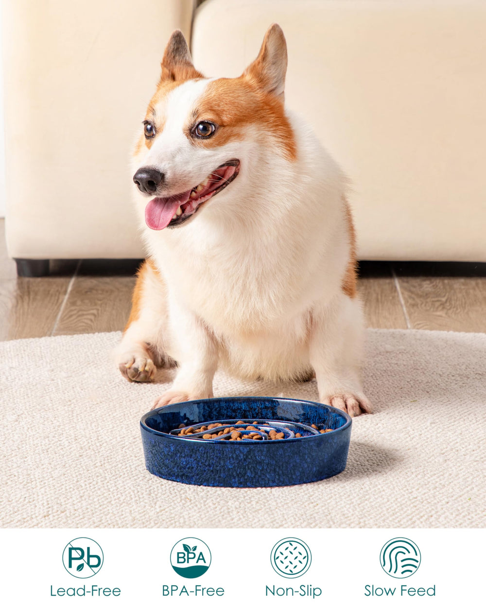 Vancasso bowl with slip-resistant base reduces slides and spills during enthusiastic feeding.