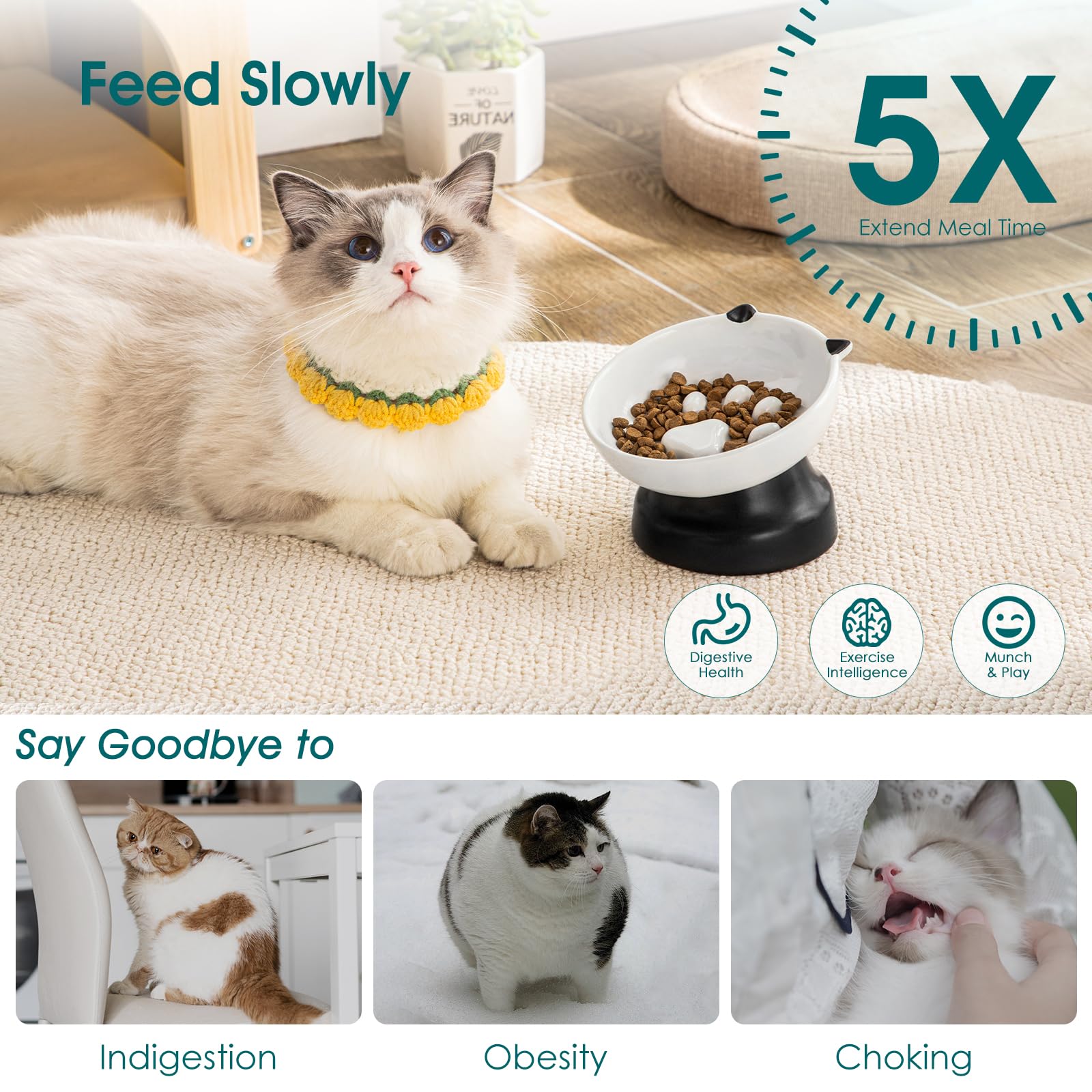 Vancasso anti-slip base keeps the bowl steady during feeding.