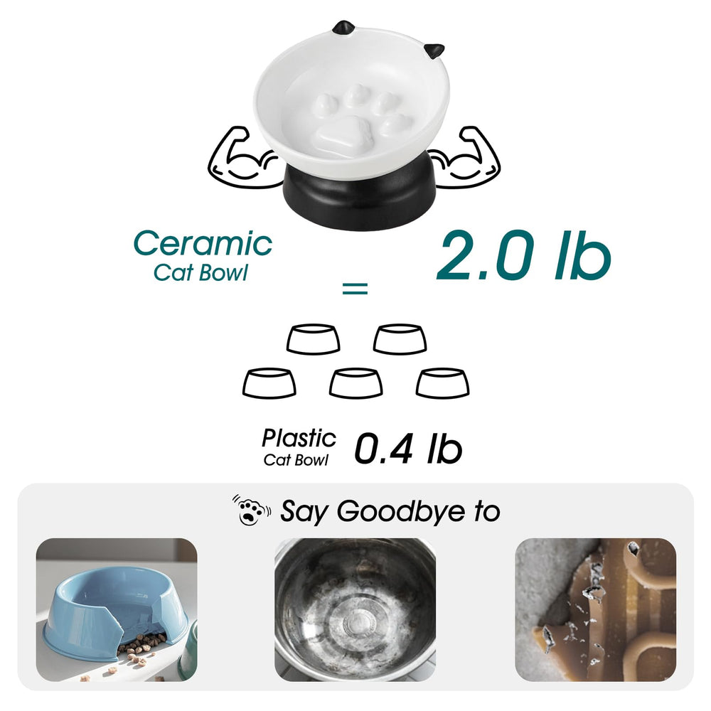 Vancasso elevated bowl reduces neck strain during meals.