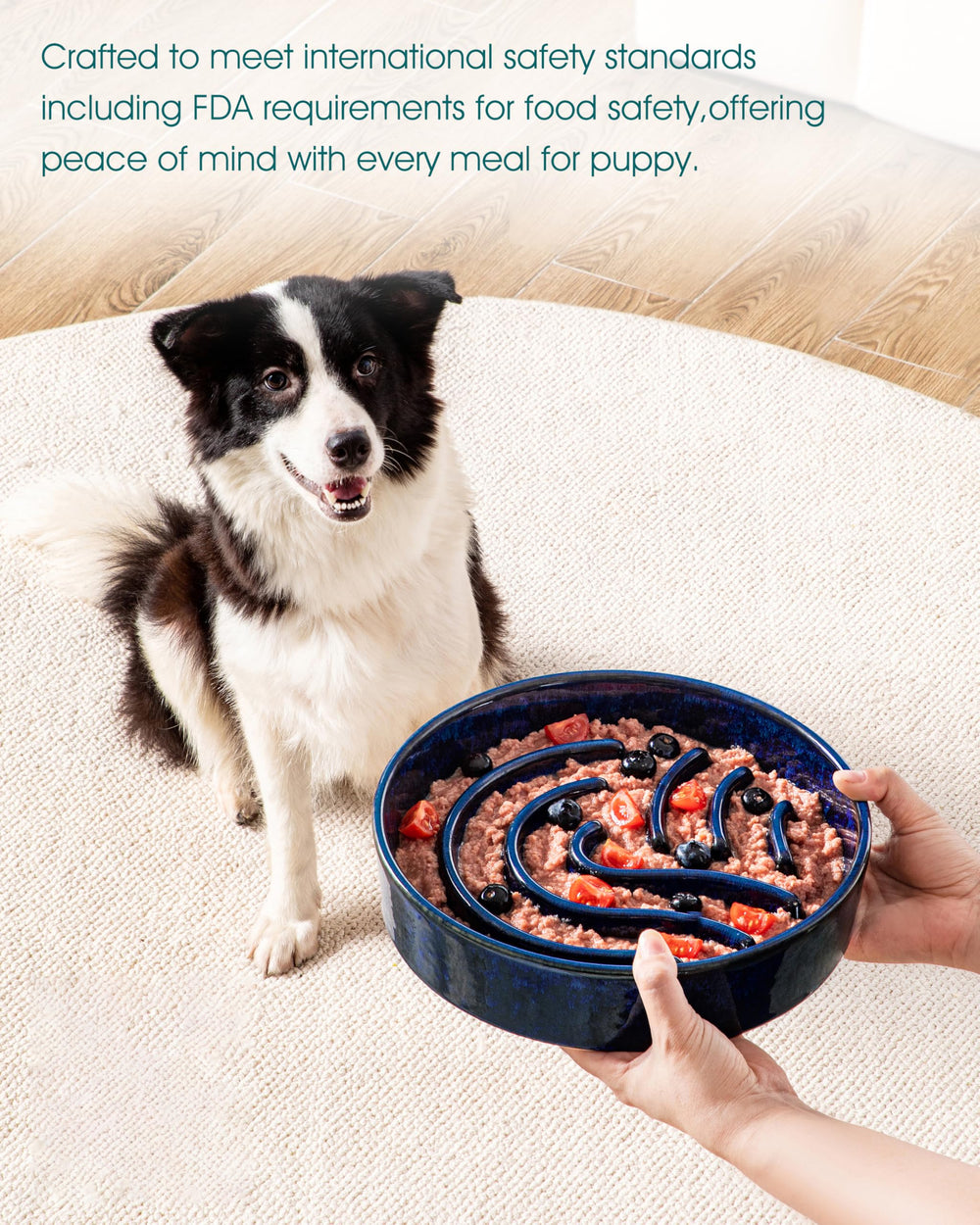 Vancasso blue ceramic glaze photo shows easy-clean surface and dishwasher safety.