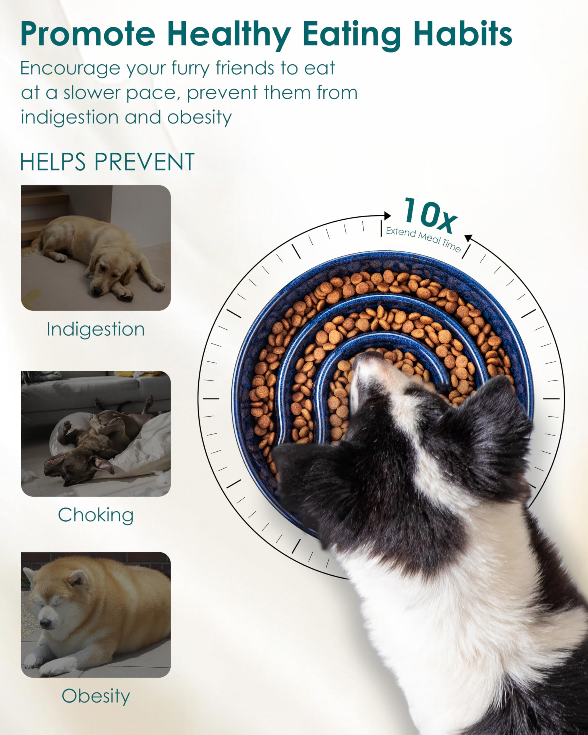 Vancasso ceramic bowl blue close-up shows glaze and chew-safe surface for pet safety.