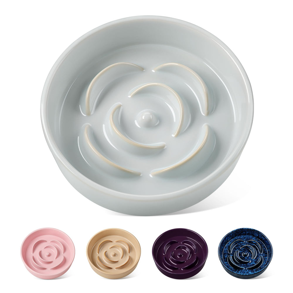 Vancasso ceramic slow-feeder bowl in grayish cyan slows meals for small dogs.