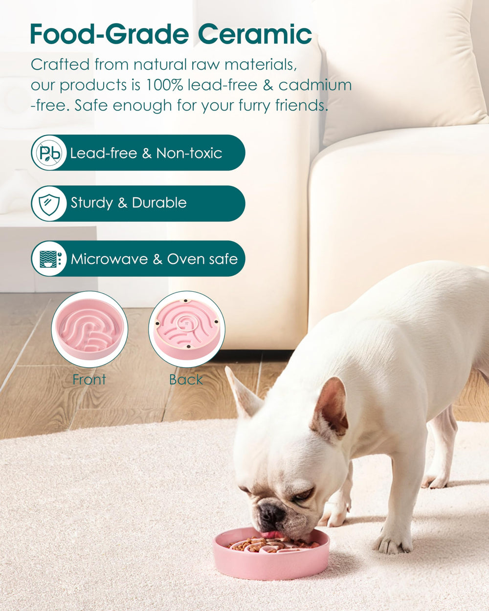 vancasso slow feeder dog bowl pink anti-slip bottom keeps bowls steady