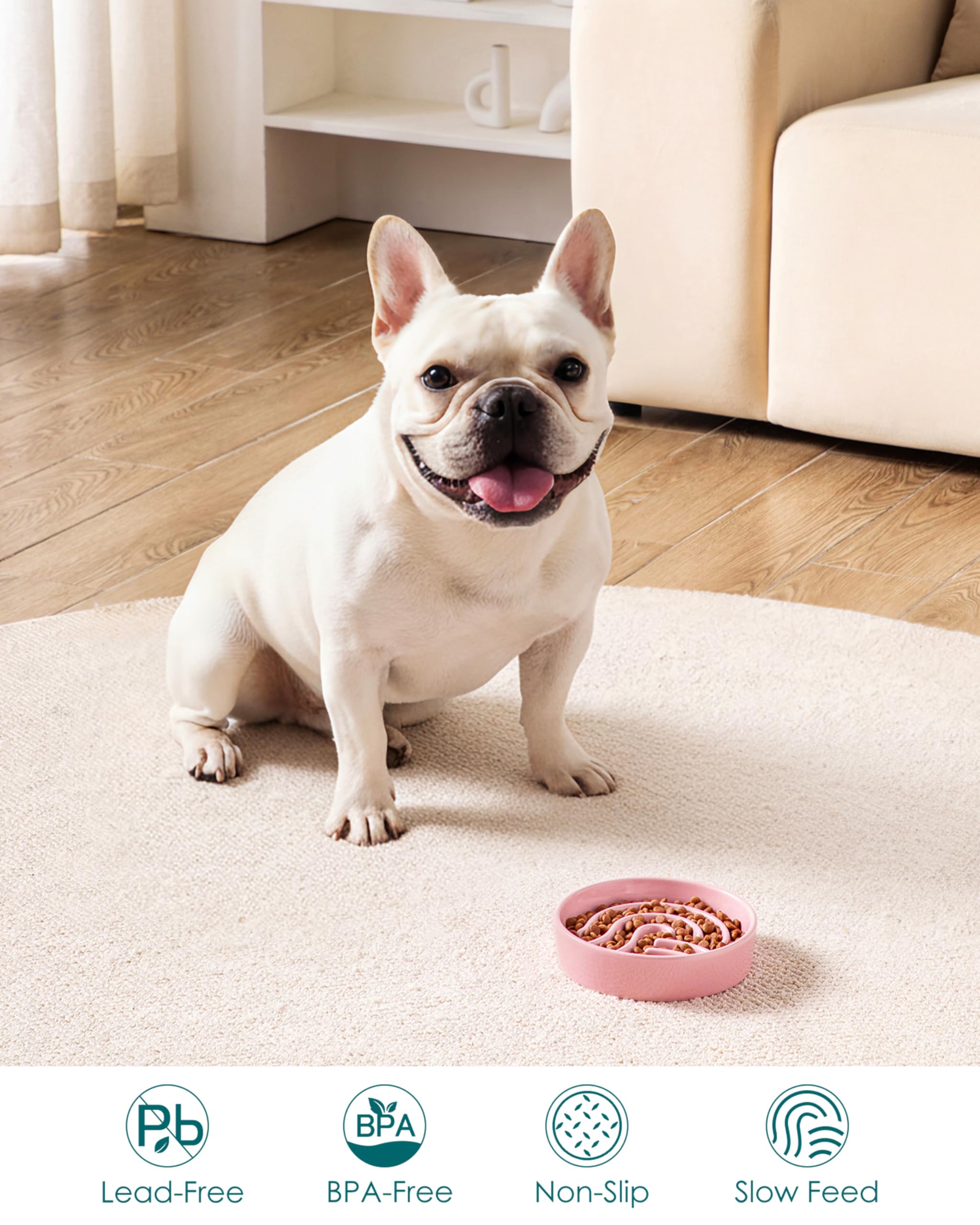 vancasso slow feeder dog bowl pink dishwasher-safe surface simplifies cleaning