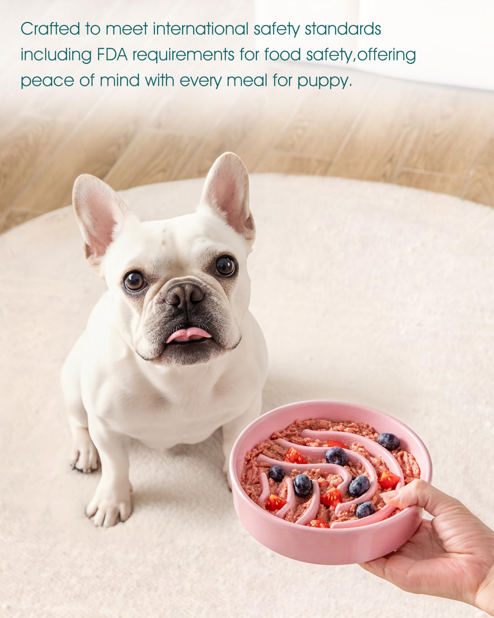 vancasso slow feeder dog bowl pink weighted base reduces spills during meals