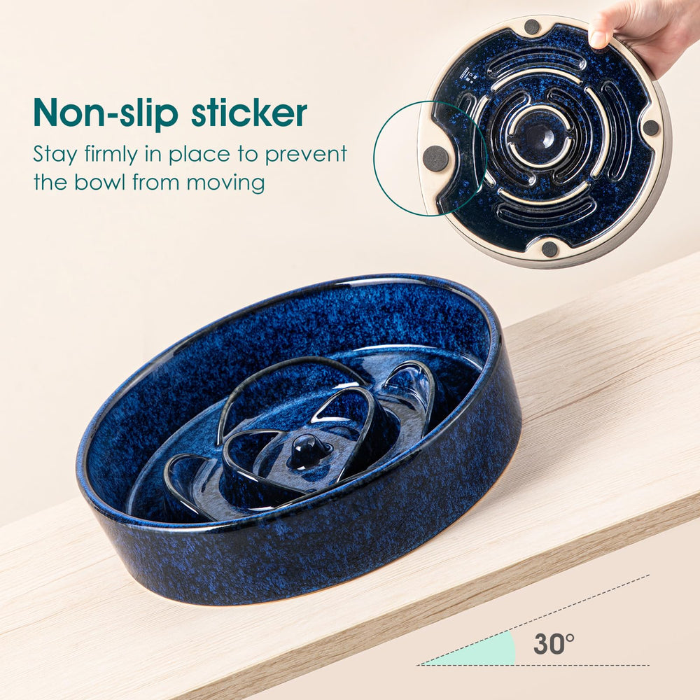 Vancasso slow-feeder bowl features non-slip bottom to prevent spills.