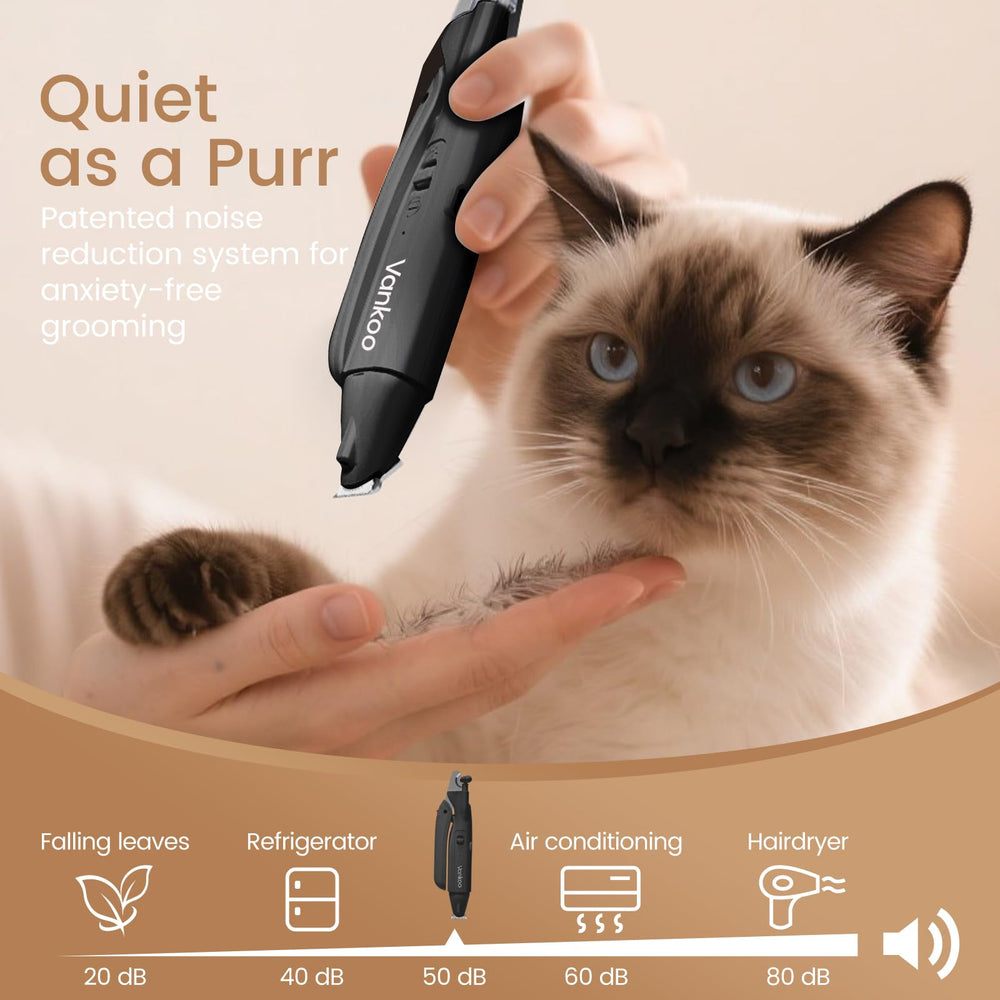 Vankoo quiet operation under 50dB reduces stress during grooming sessions.