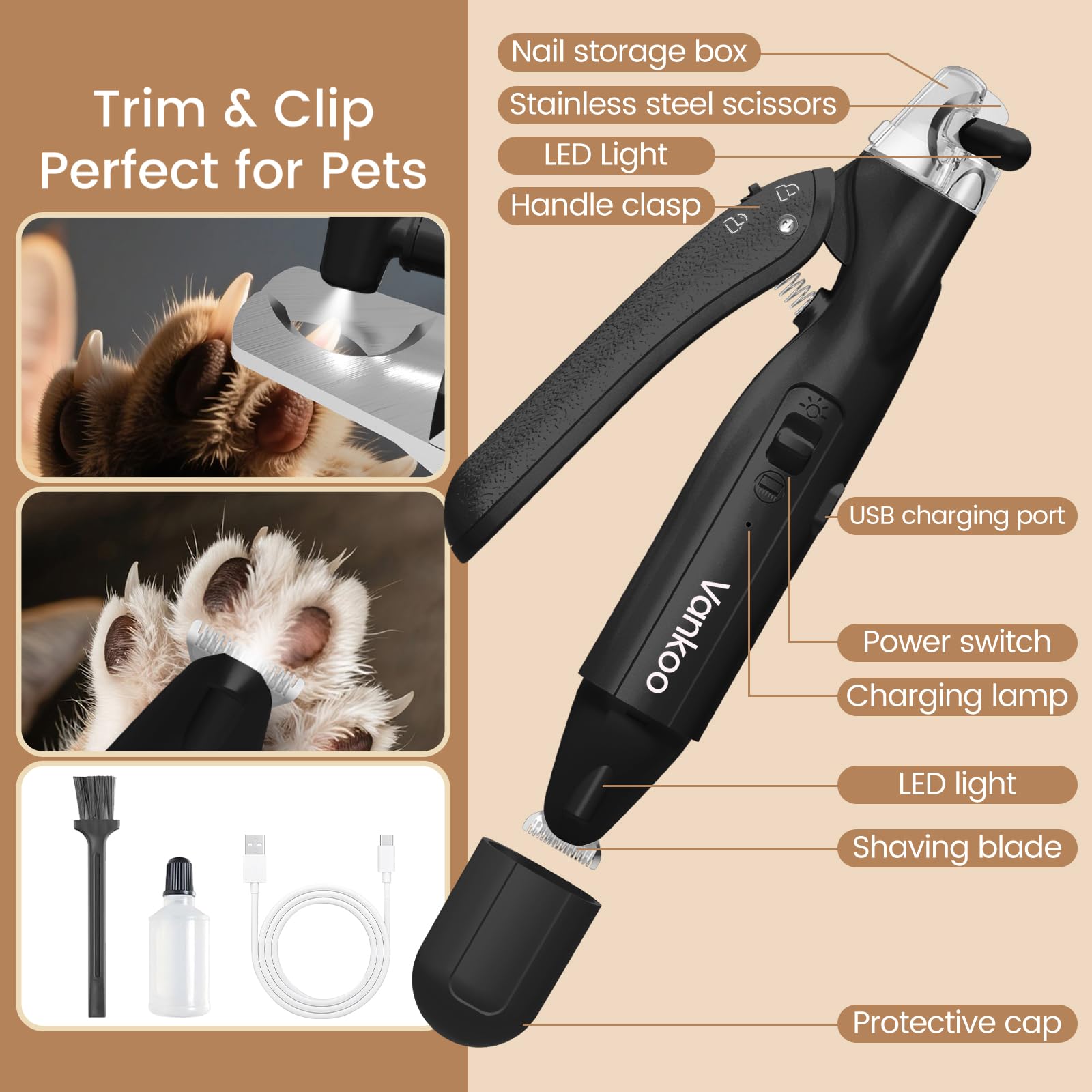 Vankoo splash-guard IPX7 waterproof design helps keep grooming mess-free.