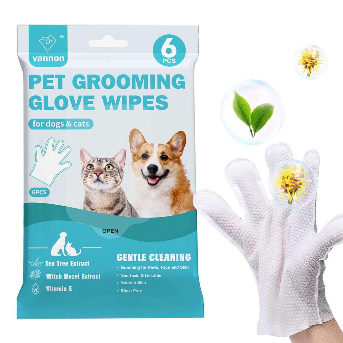 Vannon extrathick pet bathing wipes packshot for quick, rinse-free grooming on the go.