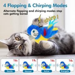 Vannon flapping bird toy in action with chirping to attract cats.