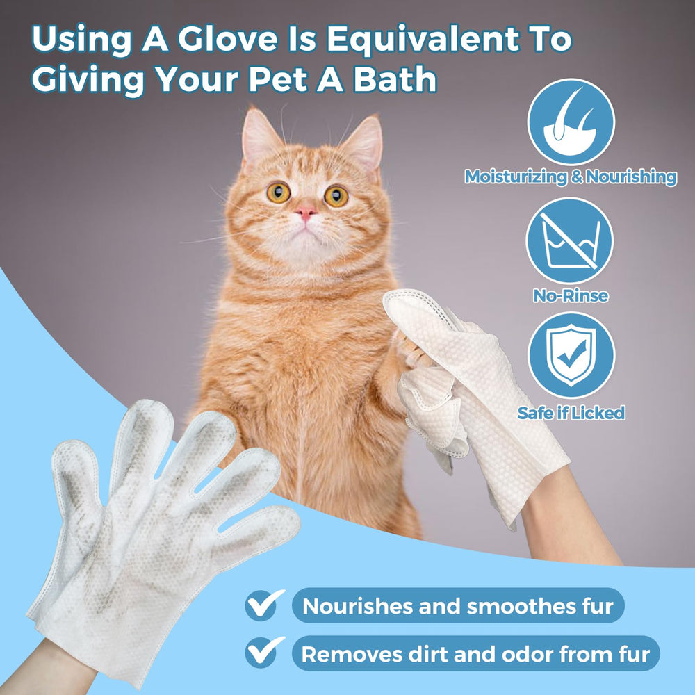 Vannon glove wipes on cat face closeup showing soothing, odor-control cleansing between baths.