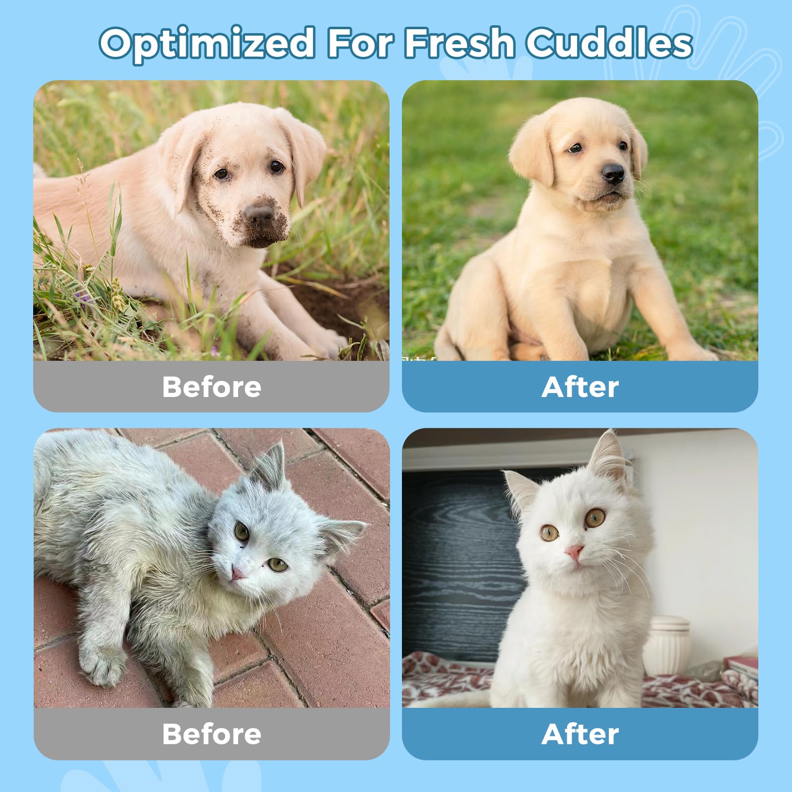 Vannon rinse-free pet wipes travel use closeup emphasizes convenient cleanup anywhere.