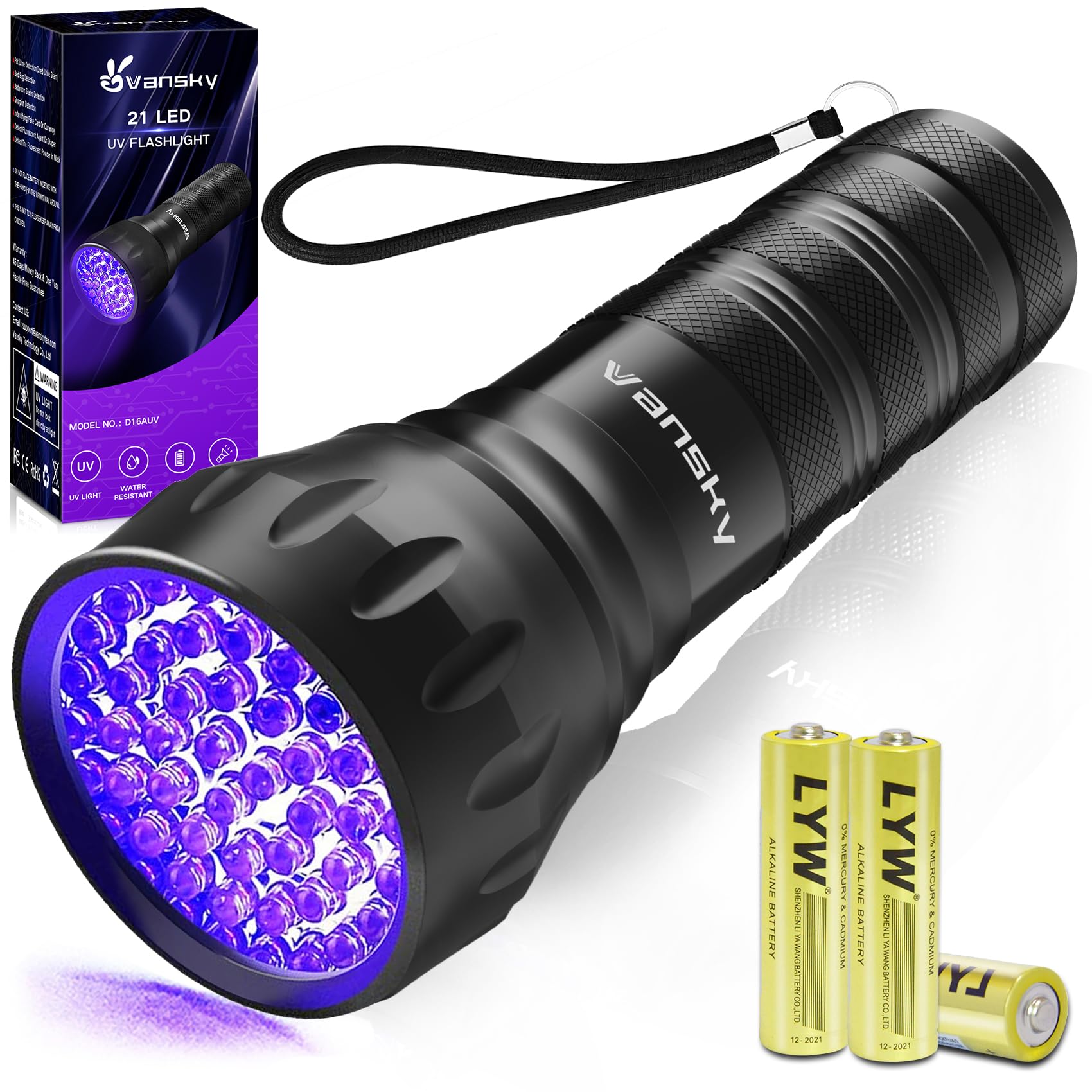 Vansky black light flashlight 395nm detects hidden stains on carpets and upholstery.