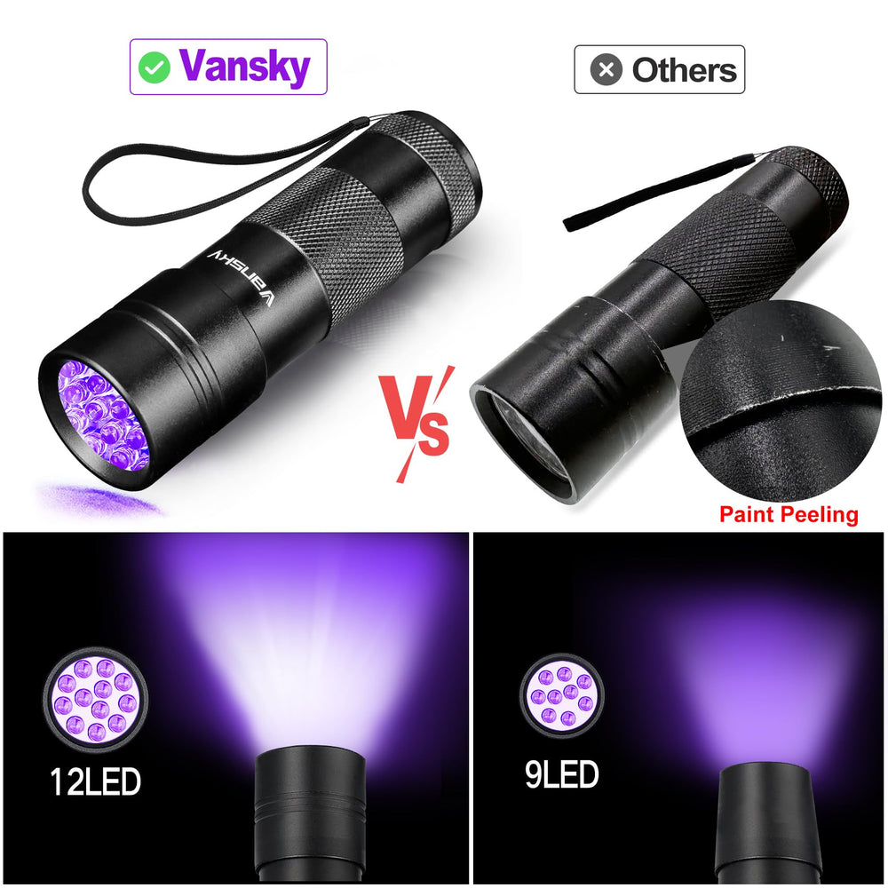 Vansky blacklight UV flashlight side controls for easy operation in dim light