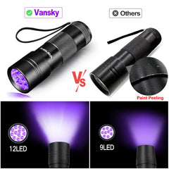 Vansky blacklight UV flashlight side controls for easy operation in dim light