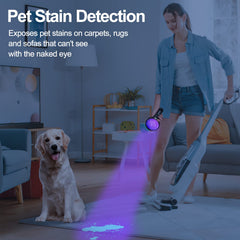 Vansky Lámpara UV detecta orina de mascotas en alfombras y muebles.