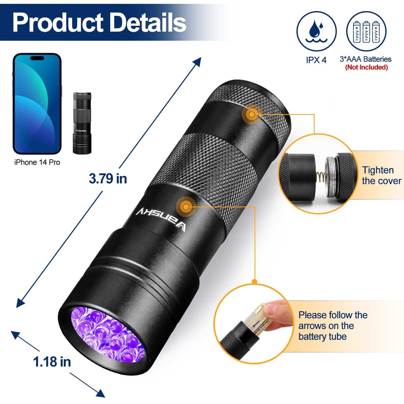 Vansky dual-pack provides two ready-to-use UV flashlights for versatile use