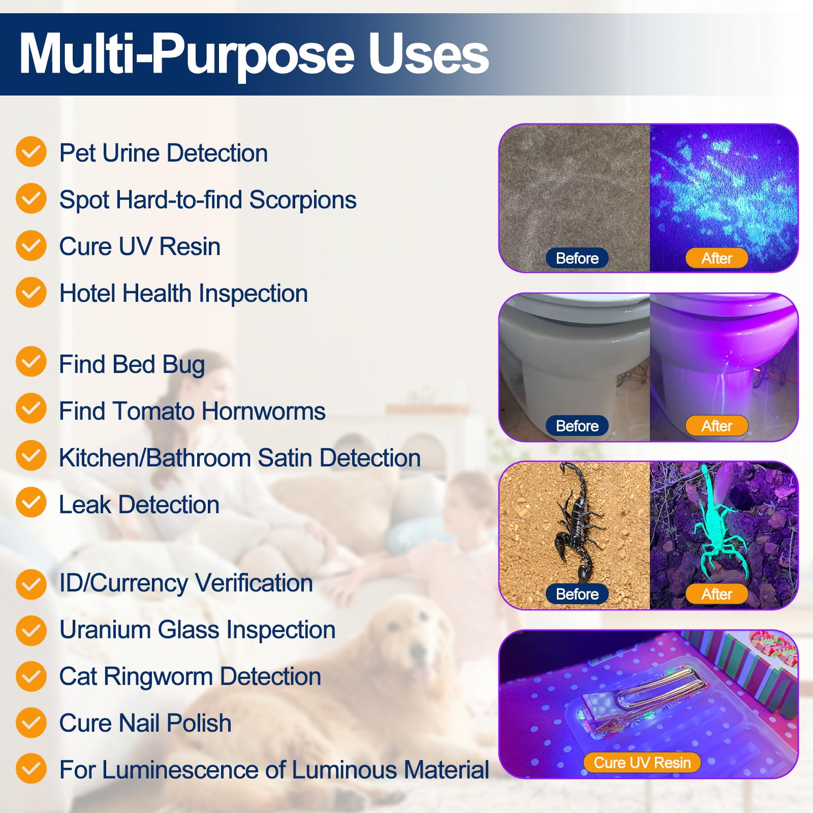 Vansky UV flashlight highlights dog and cat urine in dim light