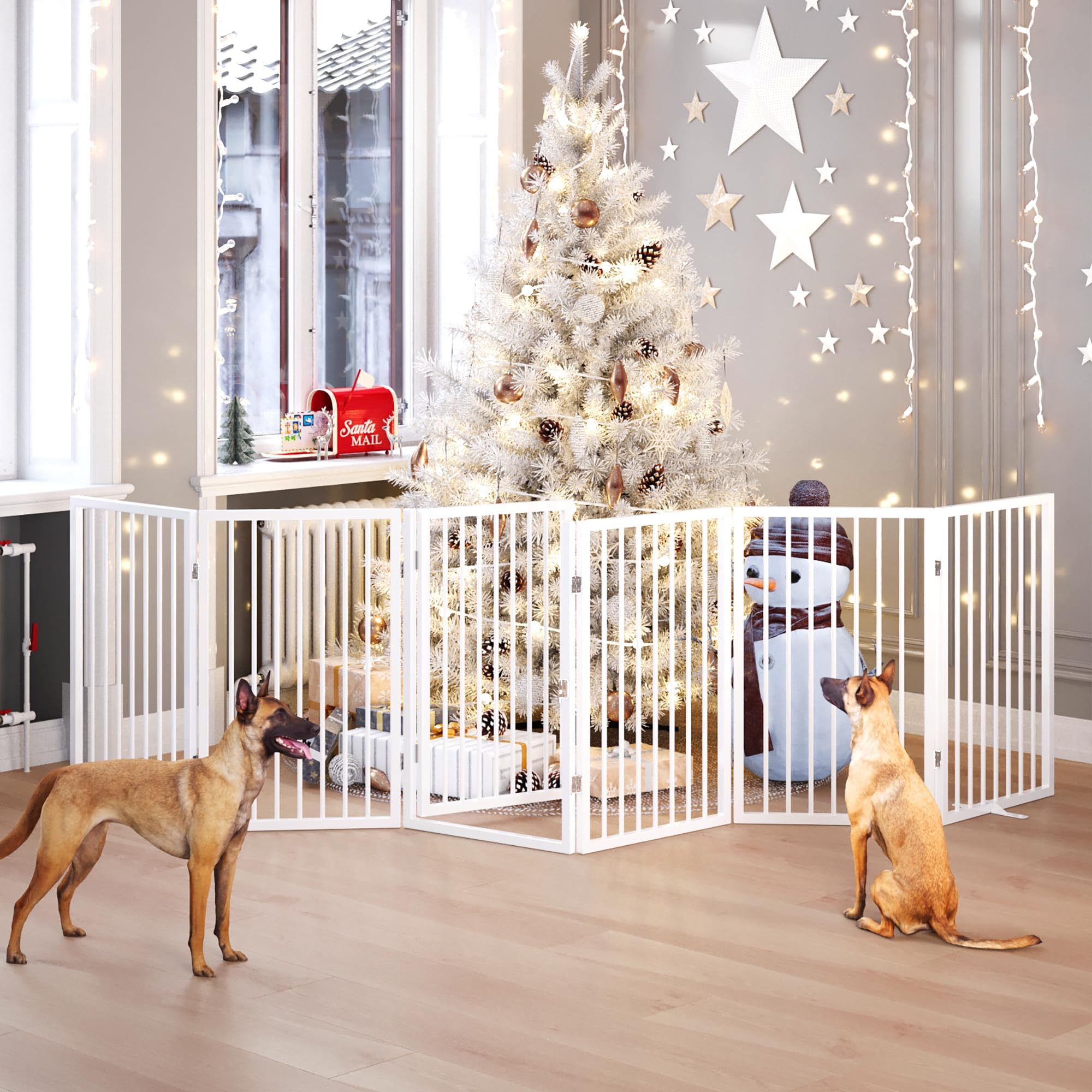 Vantas folding gate door closed keeps pets safely in a room.