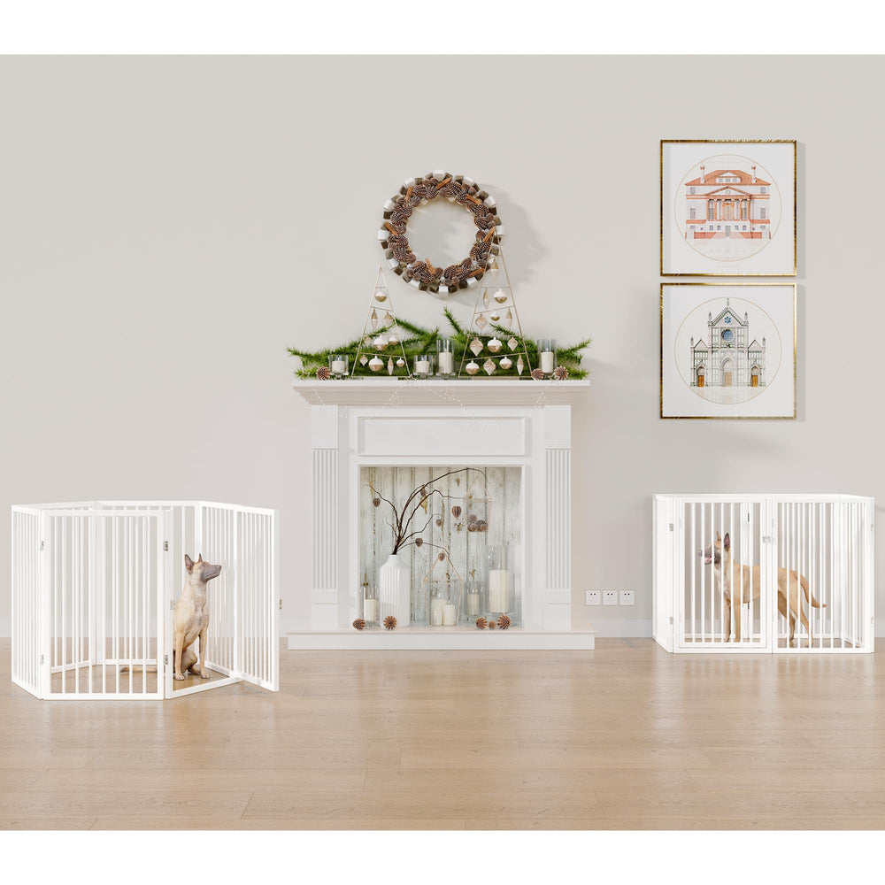 Vantas folding gate extended across hallway creates wide containment.