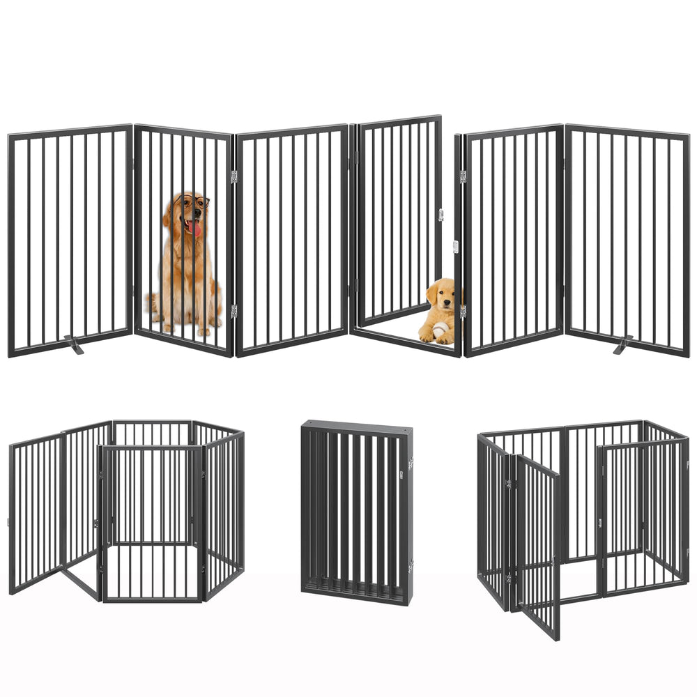 Vantas freestanding accordion pet gate folds flat for compact storage.