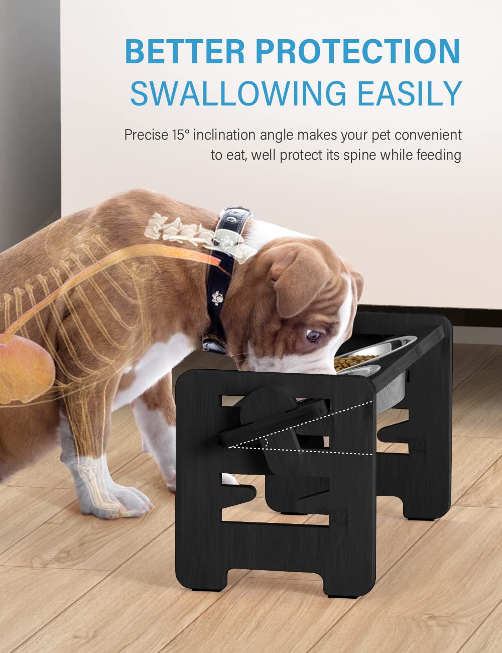 Vantic bamboo dog bowl stand offers sturdy natural construction for durable feeding.