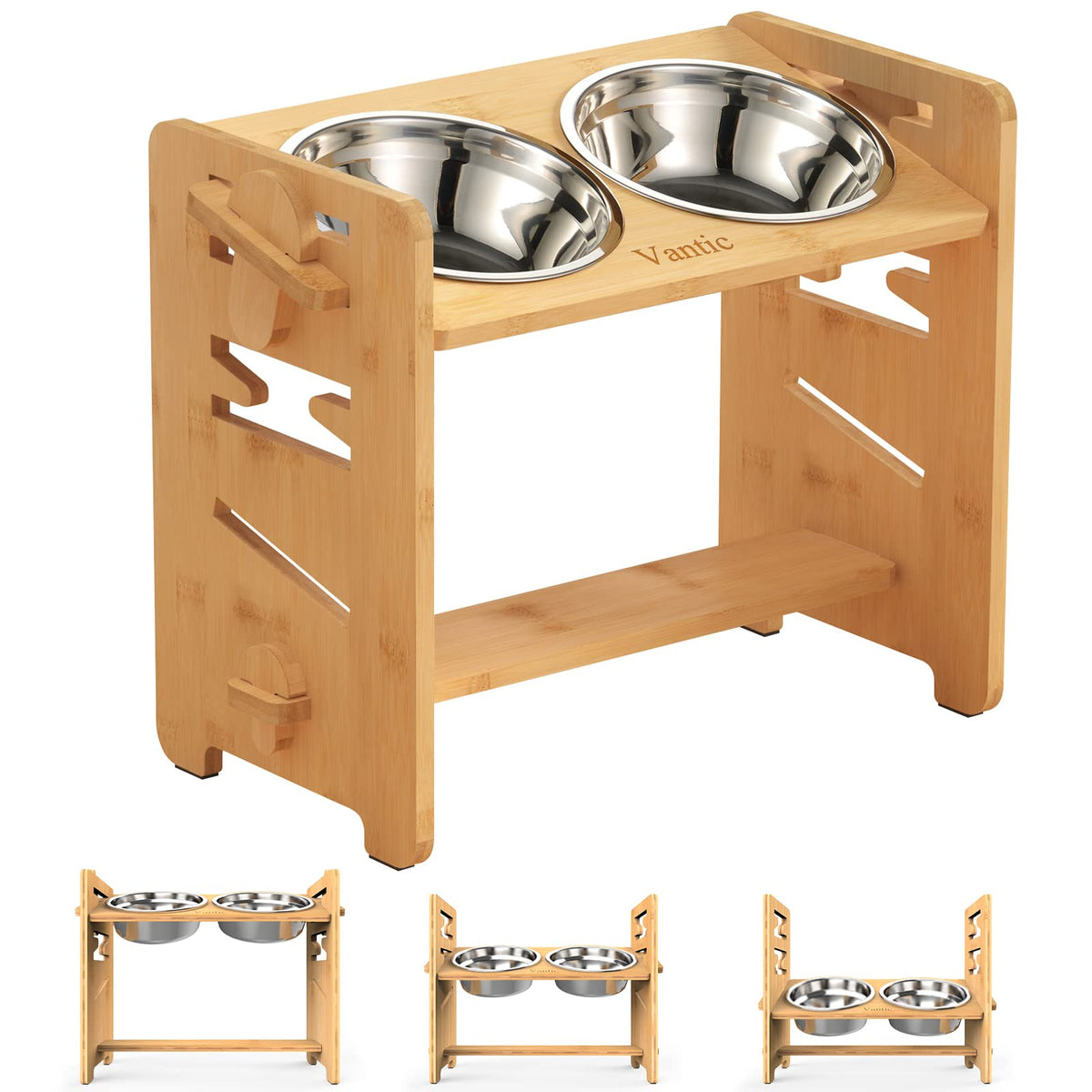 Vantic elevated dog bowls assembly shows a stable stand for growing medium-sized dogs