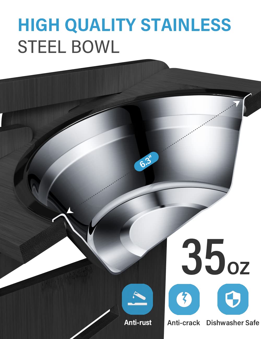 Vantic stainless dishes feature rust-resistant bowls that are dishwasher safe for easy cleaning.