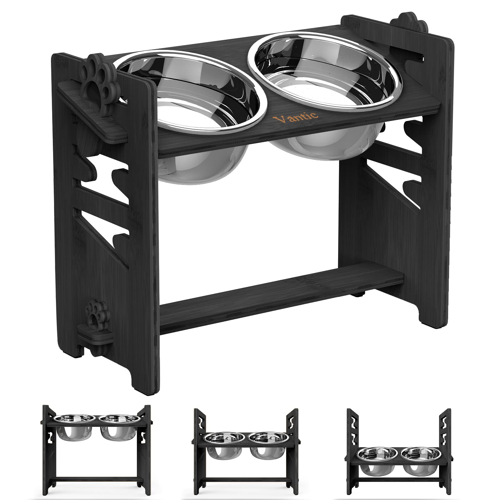 Vantic Elevated Dog Bowls stand with adjustable height for growing large dogs, improving feeding posture.