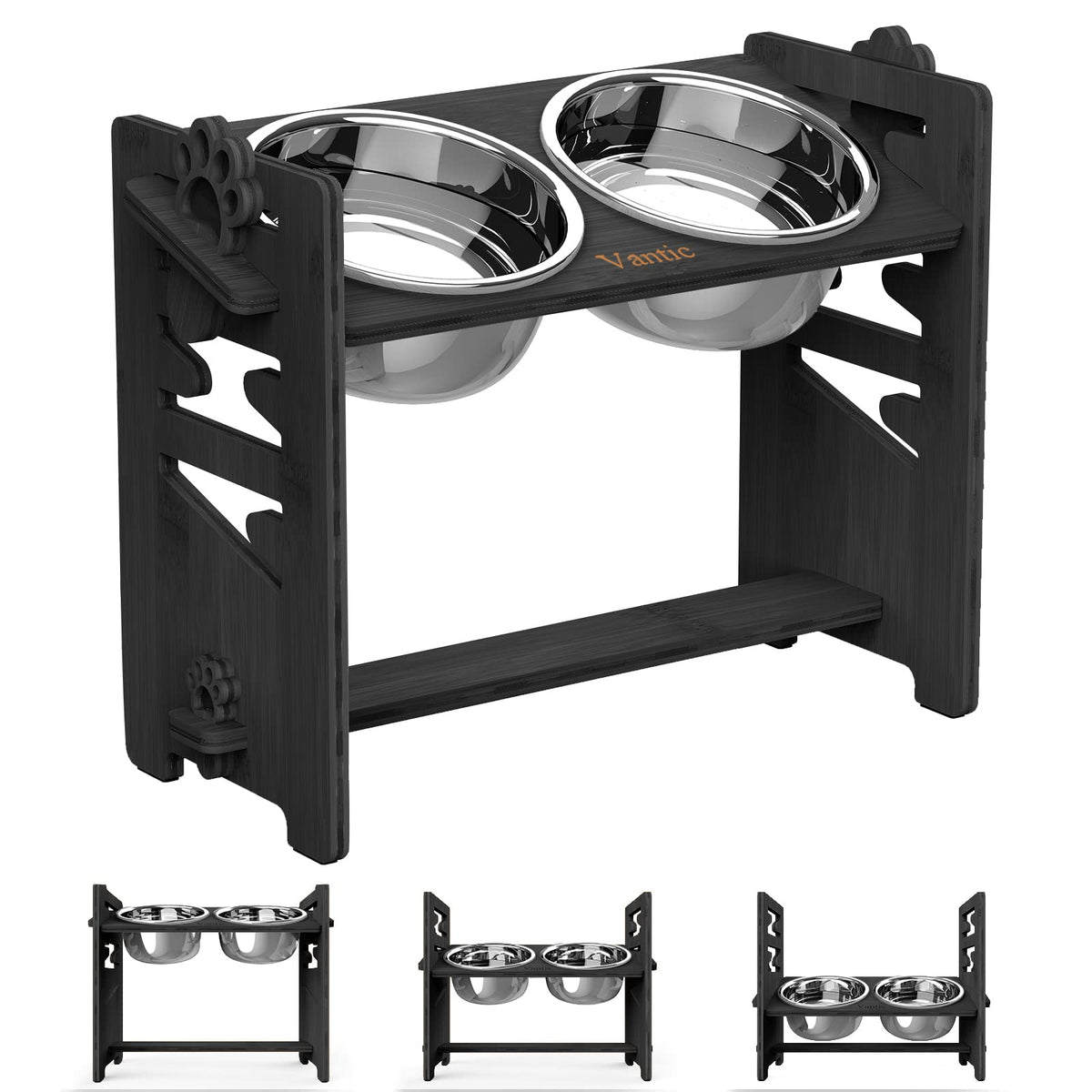 Vantic Elevated Dog Bowls stand with adjustable height for growing large dogs, improving feeding posture.