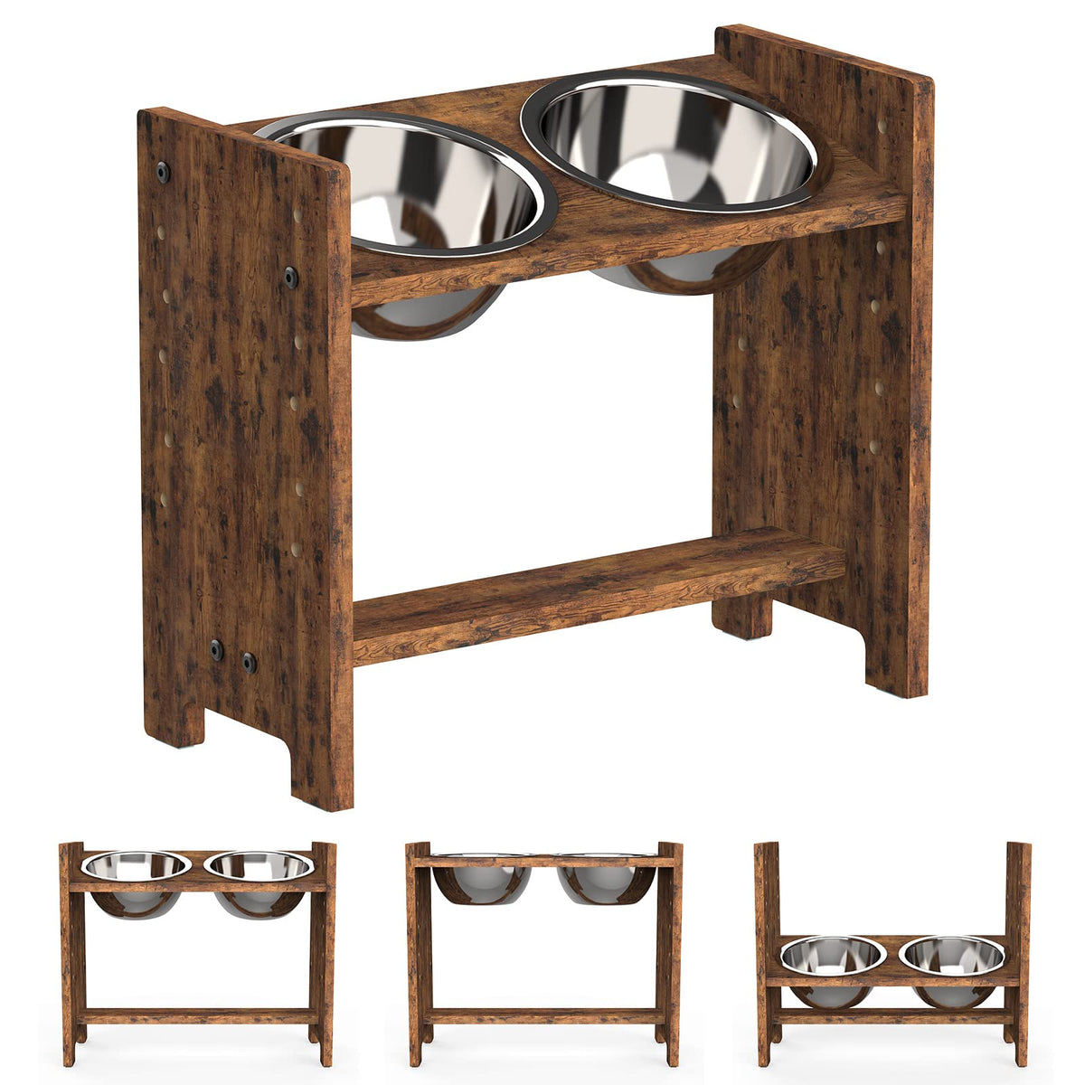 Vantic elevated dog bowls stand in rustic brown for ergonomic feeding