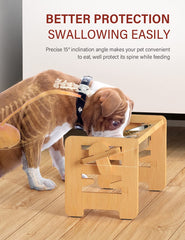Natural bamboo dog feeder with smooth finish for durability