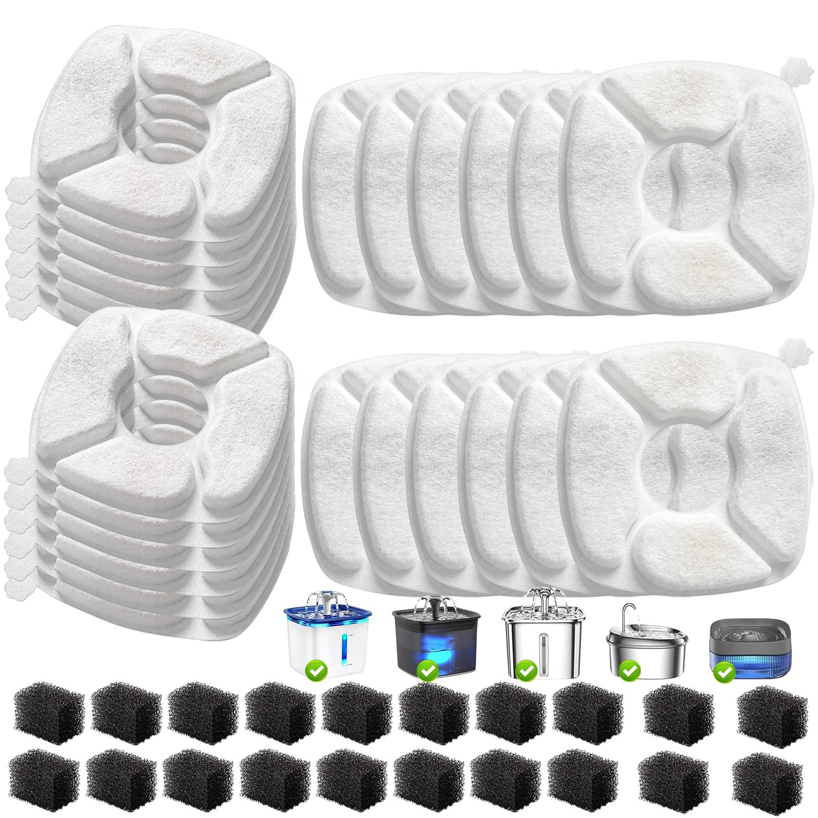 VANVE 40pc cat fountain filters kit demonstrates bulk replacement for fresh, clean drinking water.