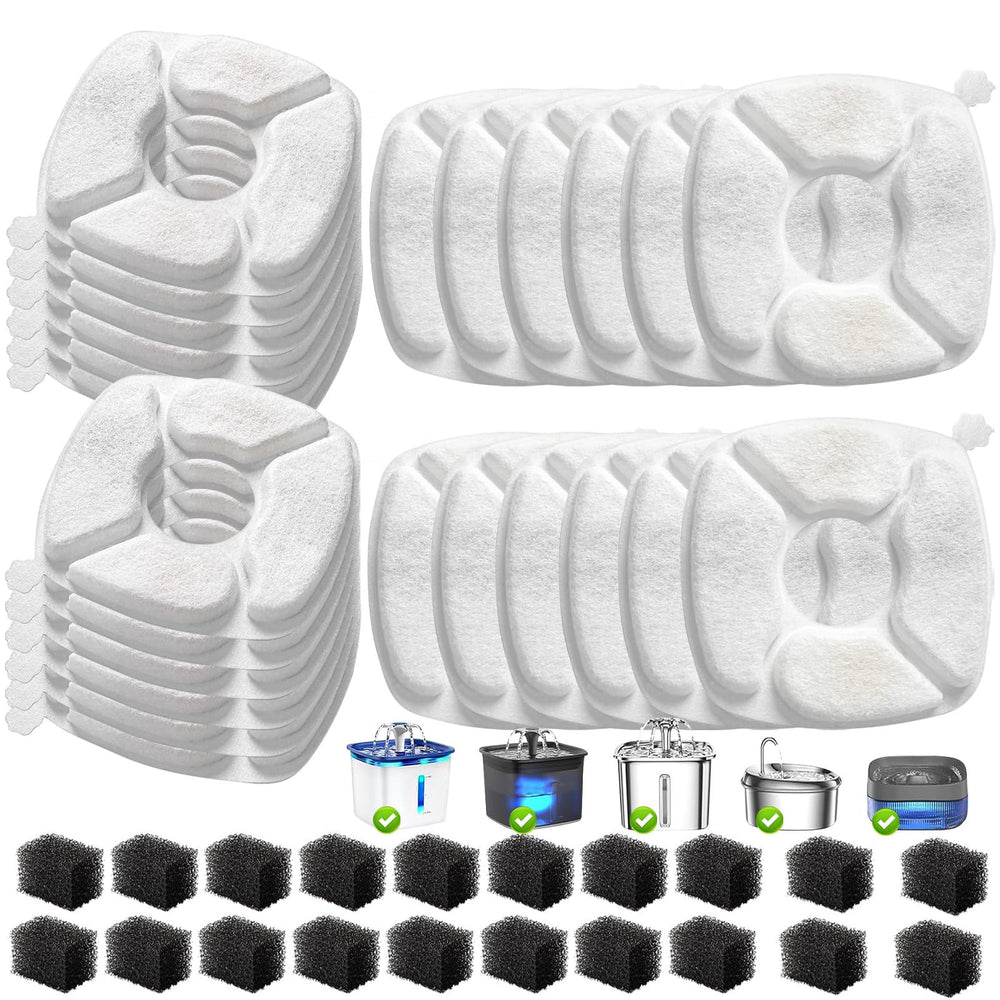 VANVE 40pc cat fountain filters kit demonstrates bulk replacement for fresh, clean drinking water.